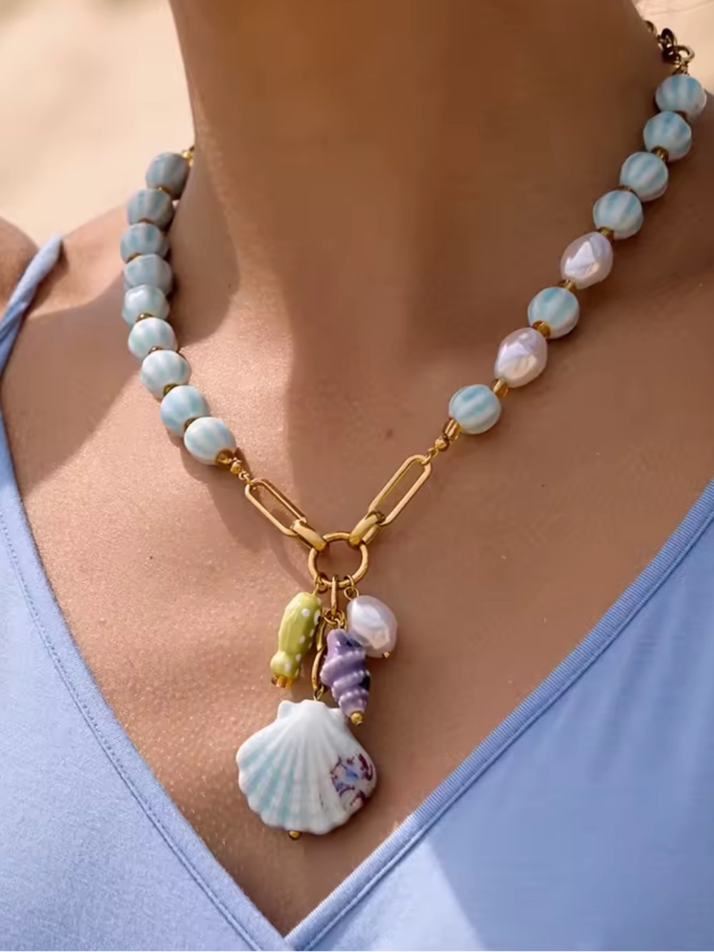 Beach Babes Pastel Beaded Shell Charm Necklace - Picture 12 of 13